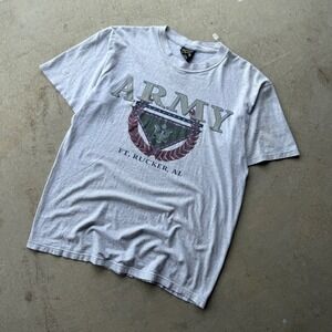 90s Mens Soffe's Choice Army Ft. Rucker AL Graphic T-Shirt Military Grey Large